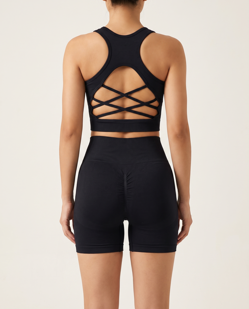 Dos croisé signature de l'ensemble AVELY GLOW noir onyx